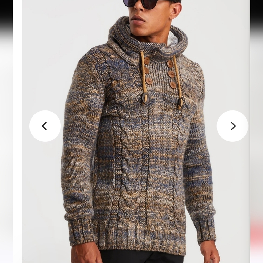 Leif Nelson Chunky Knit Hooded Men’s Sweater